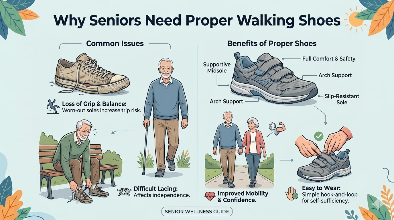 Why seniors need proper walking shoes infographic