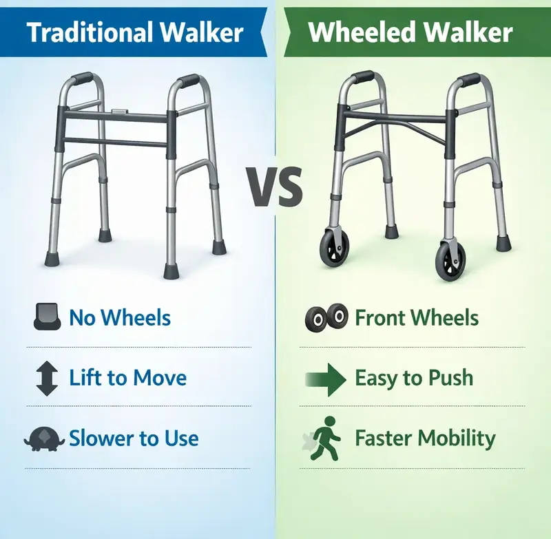 Traditional walker versus wheeled walker