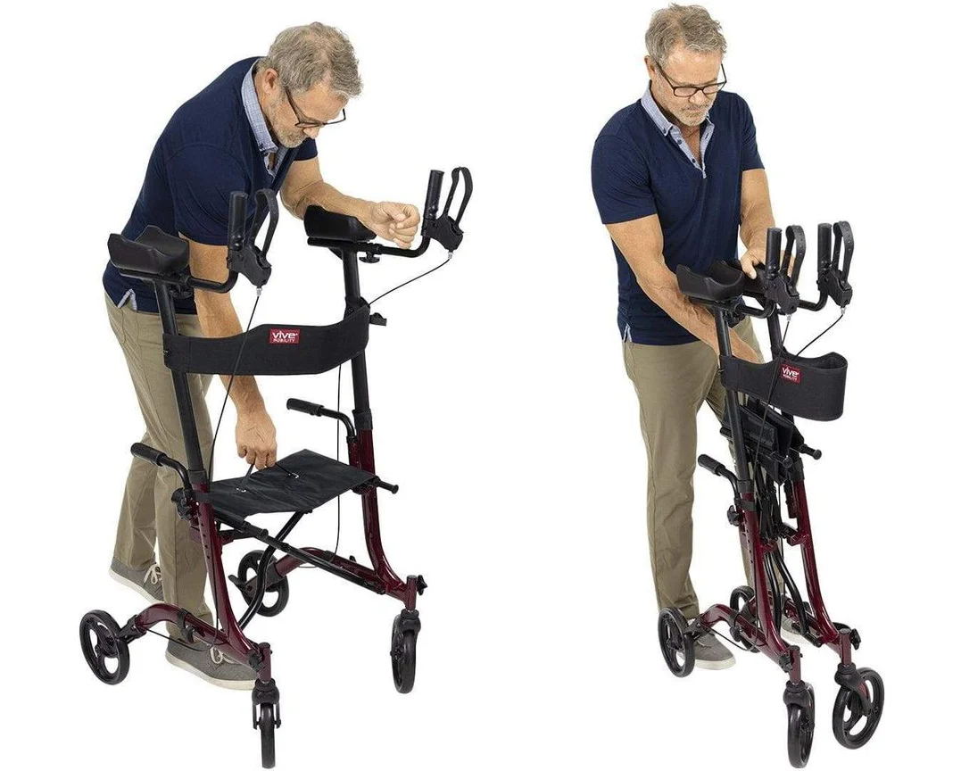 Senior man adjusting an upright walker