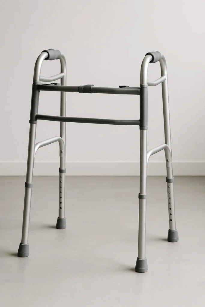 Standard walker with no wheels on light gray background