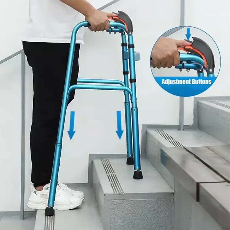 Caregiver assisting with gait belt near stairs